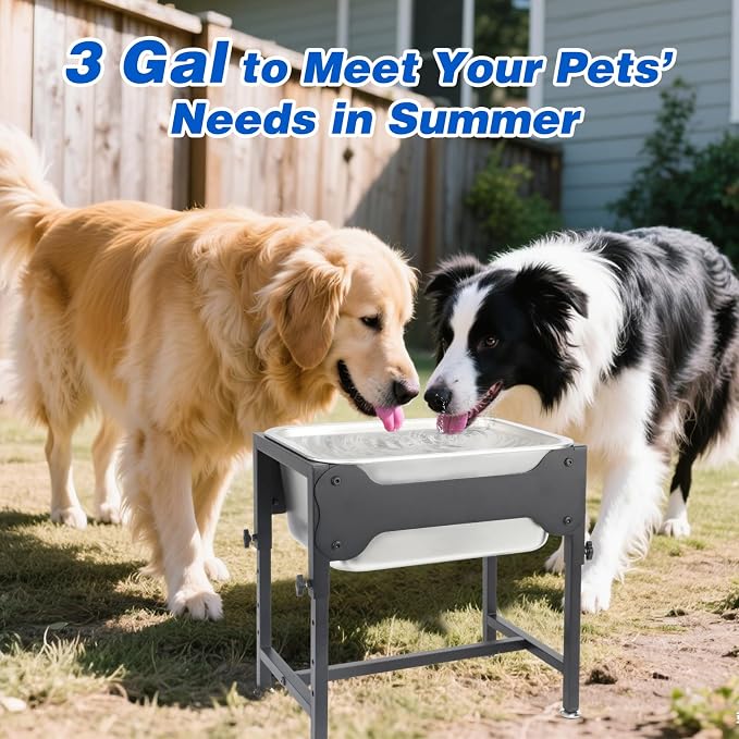 YUEPET Elevated Water Bowl for Large Dogs, 3 Gallon Outdoor Dog Water Bowl | 4 Heights Adjustable, 3 Gal Extra Large Stainless Steel Bowl, Raised Dog Water Bowl with Stand, Food and Water Use