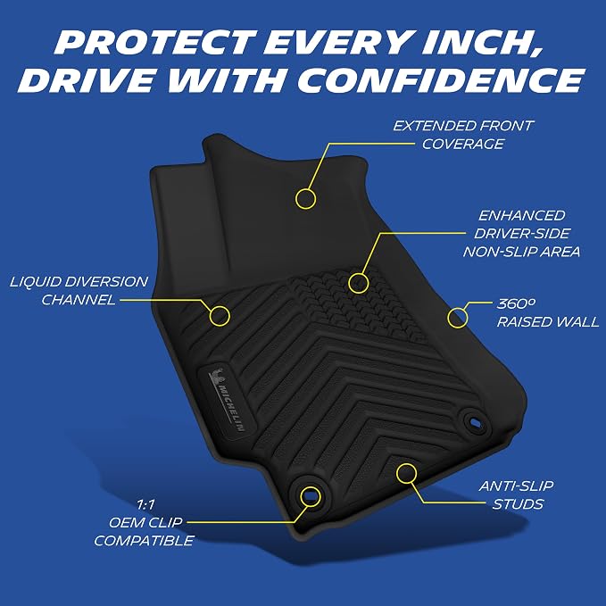 Michelin Floor Mats, Premier Series All-Weather TPE Custom Fit Liner for Toyota Camry 2012-2017 Floor Mats (3 Piece)