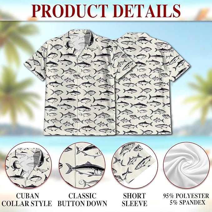 Fishing Crappie Hawaiian Shirt for Men, Button Down Summer Beach Short Sleeve, Fishing Lover Gifts, Sizes S-5XL