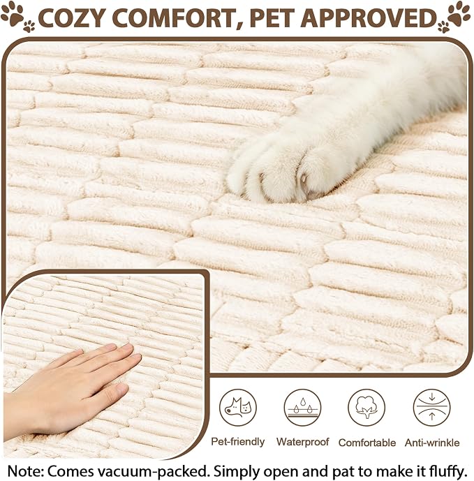 FUANGUI 2 Pack Waterproof Couch Cover for Dogs Pets Sofa Protector | Non-Slip Washable Fuzzy Soft Sofa Slipcover for 2 PCS L Shaped Sofa Pet Friendly, 27.6" x 59.1"+27.6" x 70.9", Beige