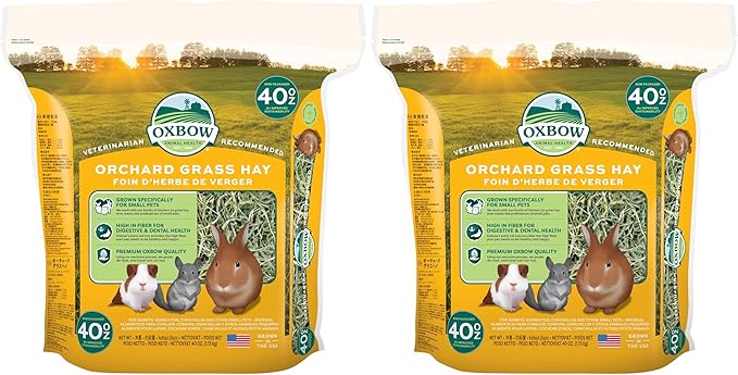 Oxbow Orchard Grass Hay for Small Pets – All-Natural Long Strand Fiber Hay for Rabbits,Guinea Pigs,Chinchillas,and Hamsters – Supports Digestive Health and Enrichment-– 40 oz Bag,(Pack of 2)