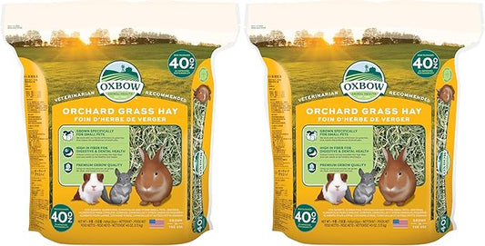 Oxbow Orchard Grass Hay for Small Pets – All-Natural Long Strand Fiber Hay for Rabbits,Guinea Pigs,Chinchillas,and Hamsters – Supports Digestive Health and Enrichment-– 40 oz Bag,(Pack of 2)