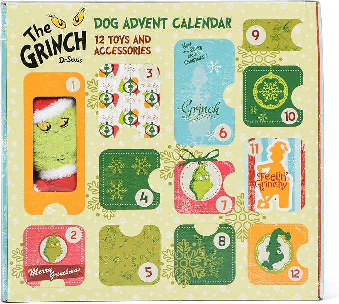 Dr. Seuss for Pets How the Grinch Stole Christmas Dog Advent Calendar with 12 Surprise Toys and Accessories, Dog Stocking Stuffers, Dog Christmas Gifts, Christmas Gifts for Dogs | Officially licensed holiday countdown calendar, includes treats and toys...