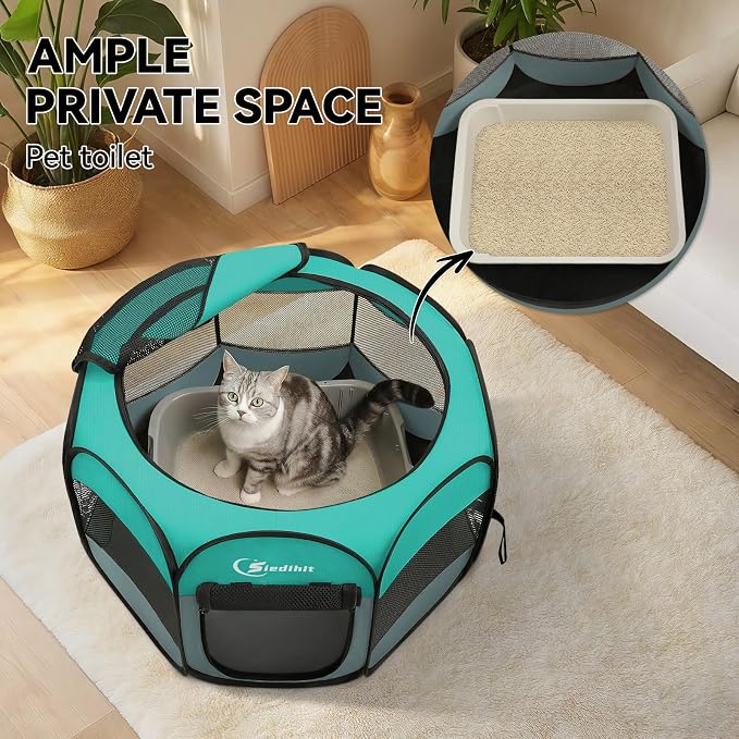 Siedihit Playpen for Small Dog Cat, Dogs Tent Crate Cage Indoor/Outdoor | Portable Pop Up Dog Kennel with Carrying Bag for Rabbits(Green, Small)