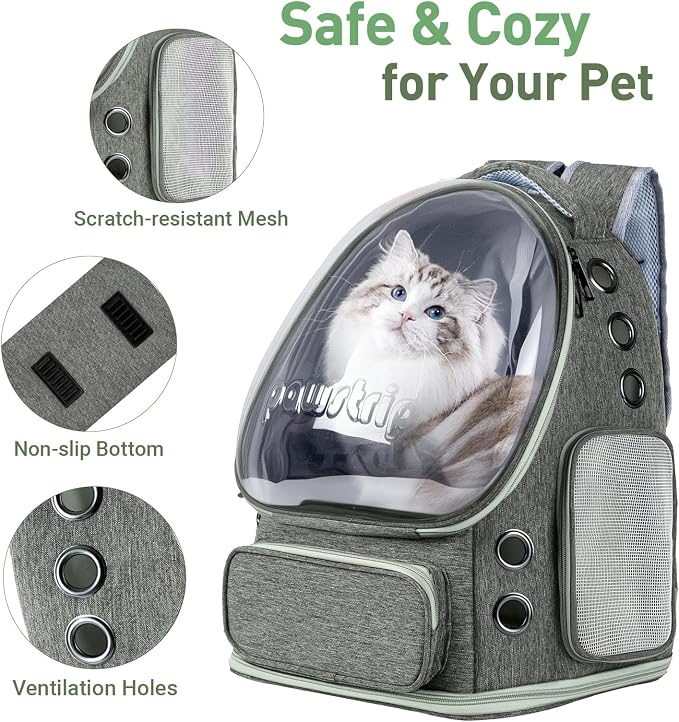 Cat Backpack Carrier Clear Bubble Window for Cats & Small Dogs up to 15 lb | Large Space Breathable Foldable Pet Carrier Airline Approved, Mesh Entry Safety Tether Washable Pad, Travel Hiking Outdoor