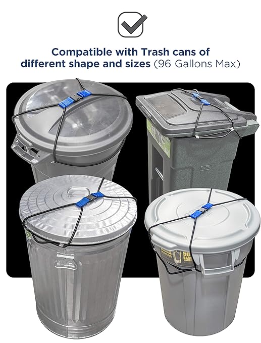 ENCASED Extra Large Trash Can Lock for Animals/Raccoons, Bungee Cord Heavy Duty Extra Large Outdoor Garbage Lid Lock (Fits 50-96 Gallon Trash Can)(Trash Can NOT Included)