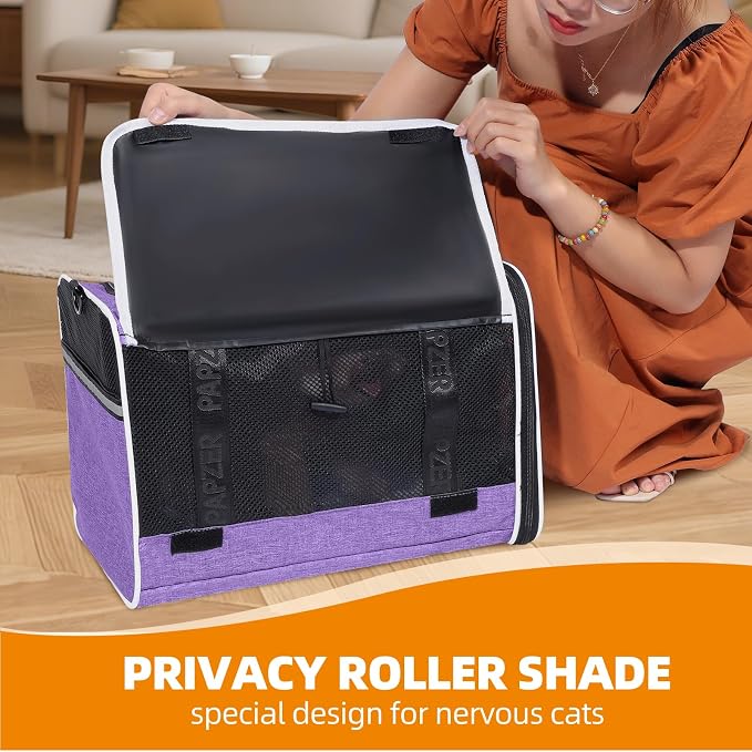 Cat Carrier for Travel, Soft-Sided, Top Loading, Privacy Curtain, to 20 lbs | Medium Pet Carry Bag Anxiety Cat, Vet Visit Car Transport Luggage Sleeve Suitcase Attachable Small Puppy Crate Kennel Purple