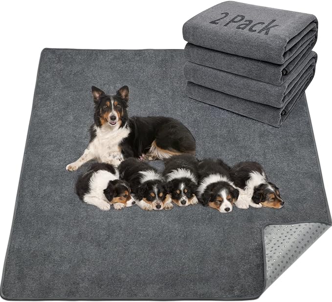 LOOBANI Washable Pee Pads for Dogs, 2 Pack Non-Slip and Leak-Proof,48"x48" | Super Absorbent Reusable Dog Pee Pads, Machine Washable, Extra Large Whelping Pads for Crate, Playpen, Floor, Housebreaking