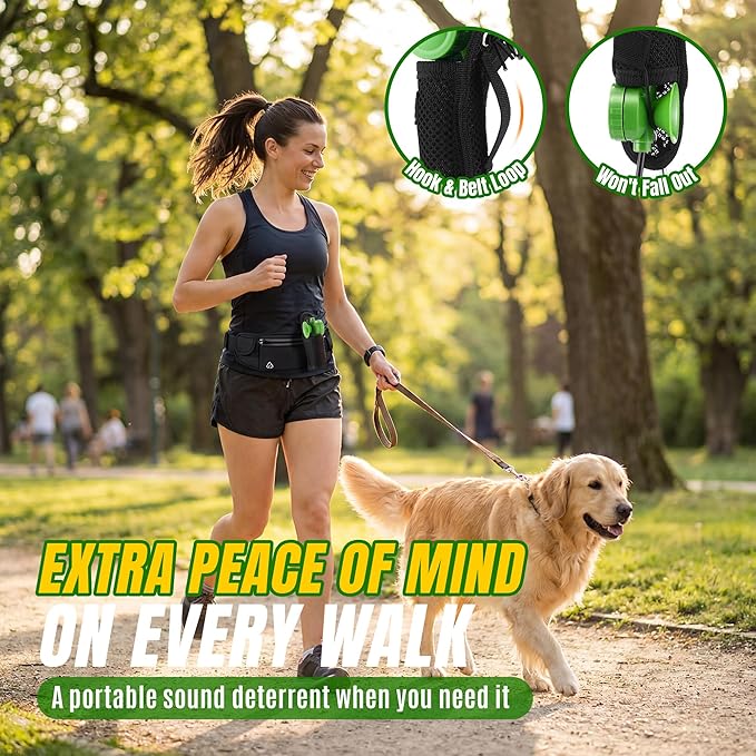 Air Horn with Holster, 1.4 oz 120 dB Loud Pet Trainer to Stop Dog Attacking Barking Fighting Jumping, Coyotes Air Horn for Safety, Protect Yourself & Pet While Walking, Green(2 Pack)