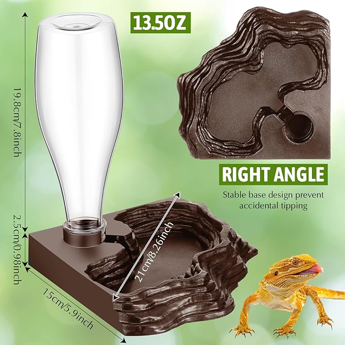 Mumufy 2 Pack Reptile Water Feeder Automatic Water Dispenser Waterer 13.5Oz Feeding Accessories Tank Lizards Waterer for Bearded Dragon Terrarium Turtle Tank Feeding Geckos Frog (Brown)