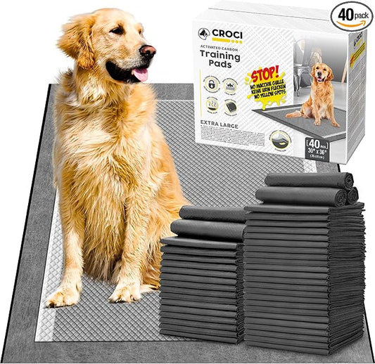 CROCI Charcoal Pee Pads for Dogs Odor Control Leak Proof XXL 30x36in 40Ct | Super Absorbent Dog Pee Pads with Adhesive Tabs, Heavy Duty, Dog Potty Training, Quick-Dry Surface, Disposable