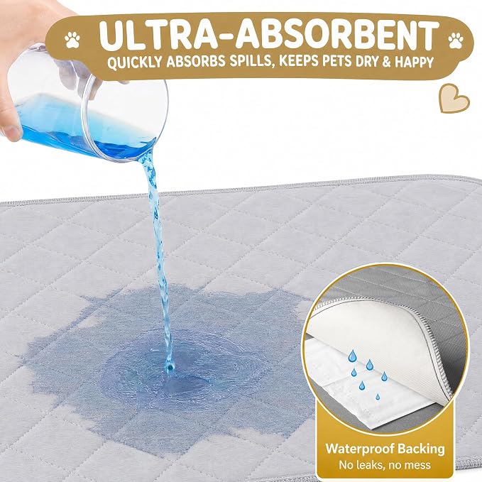 CoolShields Washable Pee Pads for Dogs, 36'' x 36'', Grey, 4 Pack | Ultra-Absorbent Reusable Waterproof Puppy Pad for Crates, Playpens, Carpets, and Floors—Ideal for Dogs, Cats, and Small Pets