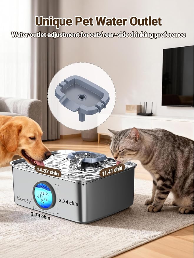 Kastty 15L/4 Gal Stainless Steel Dog Water Fountain for Large Dogs | Ultra-Quiet Automatic Pet Water Fountain with Water Level LED Light,Easy Cleaning Dog Water Bowl Dispenser for Multi-Pet FS79