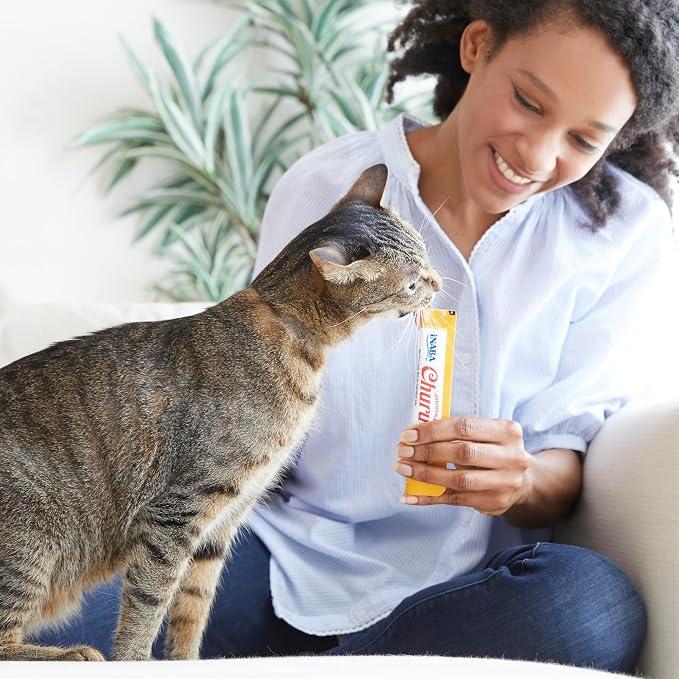 INABA Churu Cat Treats, Lickable, Squeezable Creamy Purée Cat Treat with Green Tea Extract & Taurine, 0.5 Ounces Each Tube, 50 Tubes, Chicken Variety