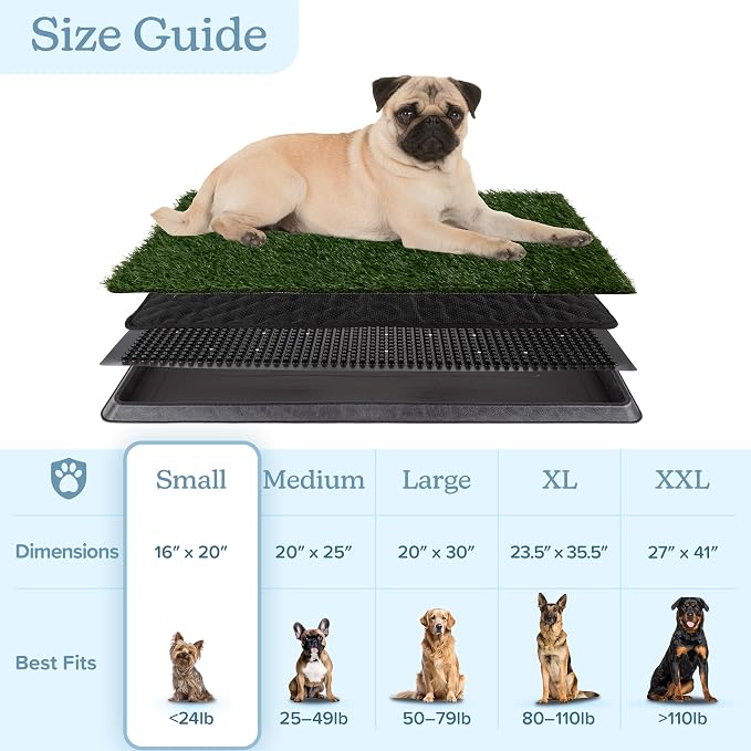 PETMAKER Artificial Grass Puppy Pee Pad for Dogs and Small Pets, 16” x 20” | Reusable 4-Layer Turf Pads for Dogs with Tray, Indoor and Outdoor Fake Grass Potty, Pet Housebreaking Supplies