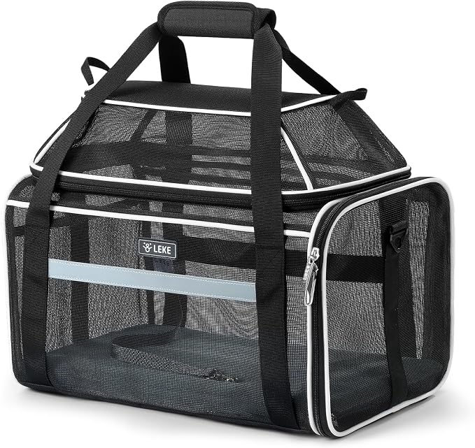 Lekereise Top-Expandable Pet Carrier Full Mesh 17x11x9.5 Inch Airline Approved Soft Sided Underseat Travel Carriers for Small Cats and Dogs with Locking Safety Zippers