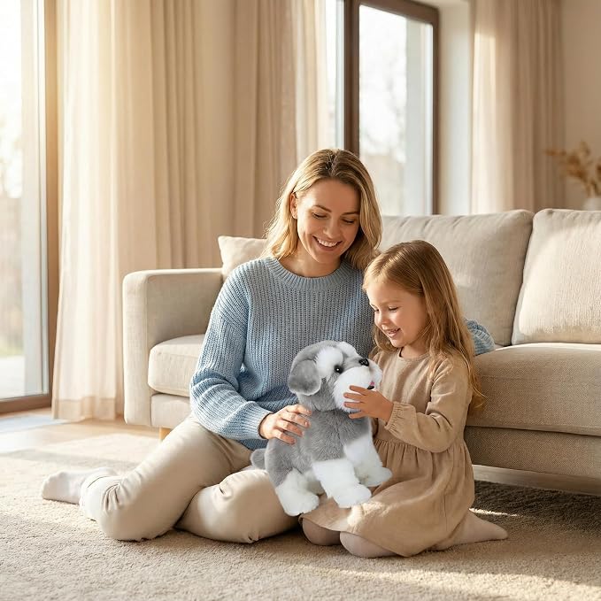 CU-MATE Plush Interactive Simulation Dog-Realistic Puppy Electronic Toy Dog Cat with Walking/Barking/Wagging Tail/Talking-Like Real Robotic Present (Electric Schnauzer)