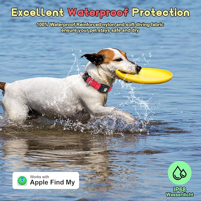 GPS Dog Collar Tracker 2-in-1,Reflective Waterproof Pet Collar,iOS-Only,No Monthly Fees,Unlimited Range,Dog Tracking Collar Pet Tracker,for Small Medium Large Dogs(S (12.6"-16.5"), Red)