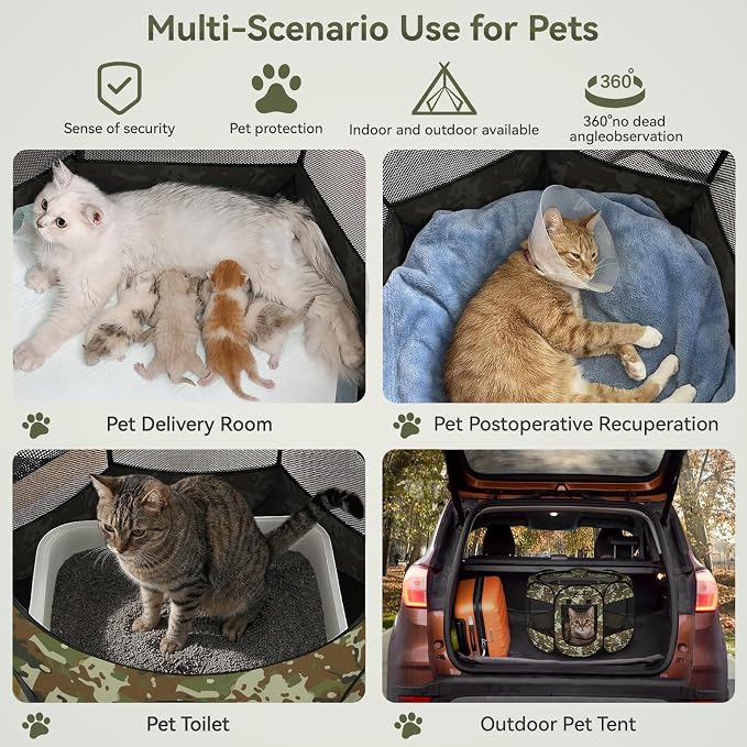 Siedihit Playpen for Small Dog Cat, Dogs Tent Crate Cage Indoor | Outdoor, Portable Pop Up Dog Kennel with Carrying Bag for Rabbits (Green Camo, Small)