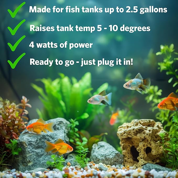 Hydor Betta Bowl Slim Fish Tank Heater, 4-watt, Measures 3" Round, Black; for Tanks 1-2.5 gallons