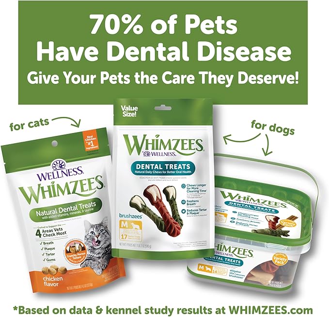 Wellness WHIMZEES Cat Dental Treats, Freshens Breath, Chicken and Tuna Flavor, 4.5 oz Bag