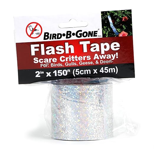 Bird B Gone Holographic Flash Tape (150ft Roll) - Reflective Bird Deterrent Tape - Scare Birds Away from Gardens, Fruit Trees, Patios & Boats - Bird Scare Tape for Pigeons, Woodpeckers, Sparrows