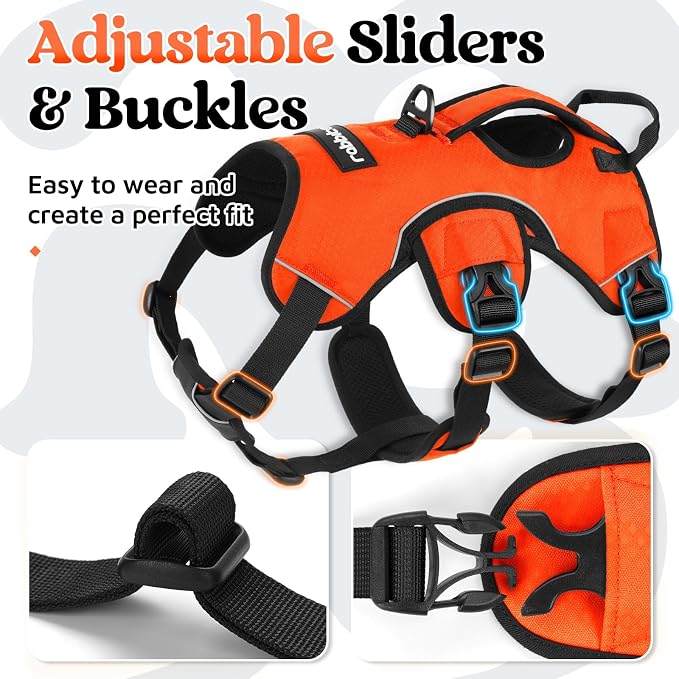 rabbitgoo Escape Proof Dog Harness for X-Large, No Pull with Lift Handle | No Escape, Full Soft Padded, Reflective Adjustable Vest, Leash Clip for Walking Hiking Training, Orange, X-Large
