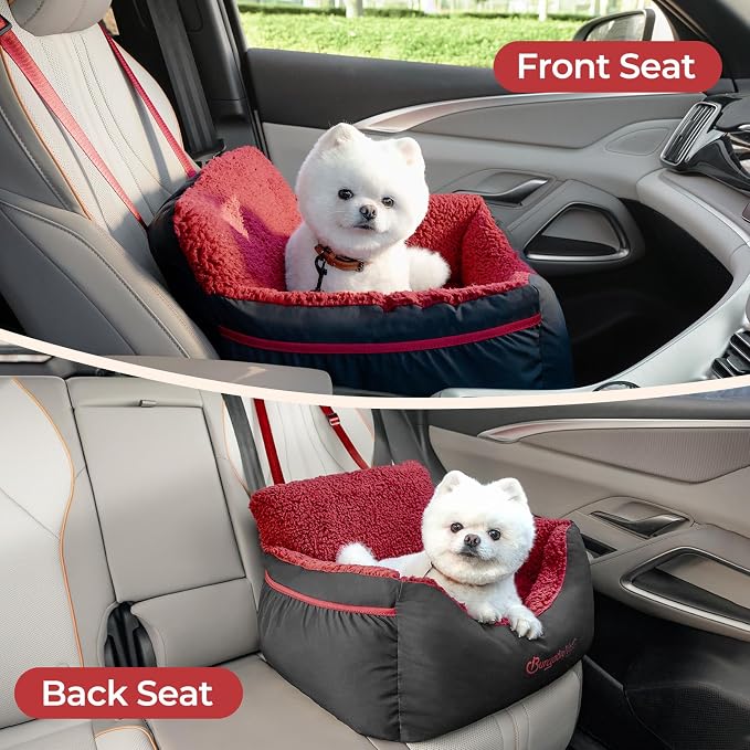 Dog Car Seat for Small Dogs & Cats Under 25 lbs, Black red