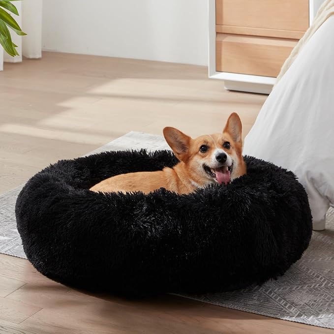 Calming Dog Bed & Cat Bed, Anti-Anxiety Donut Dog Cuddler Bed, Warming Cozy Soft Dog Round Bed, Fluffy Faux Fur Plush Dog Cat Cushion Bed for Small Medium Dogs and Cats | Fluffy Faux Fur Round Cuddler,Anti-Anxiety,Anti-Slip Bottom,Plush Pet Dog Beds fo...