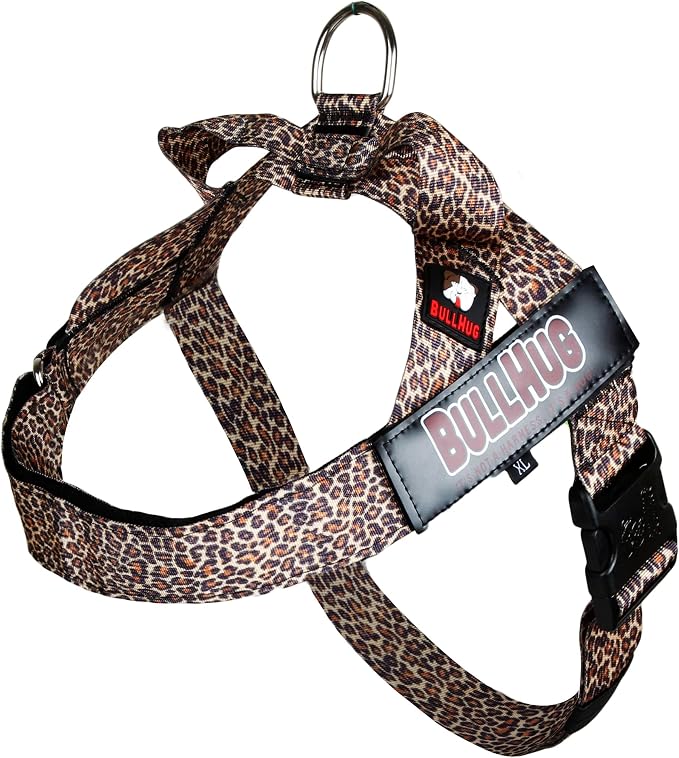 Adjustable Dog Harness– No Pull, No Choke – for English Bulldogs, French Bulldogs, Pugs & Broad-Chested Breeds – Easy, Safe Walks (Leopard, Large)