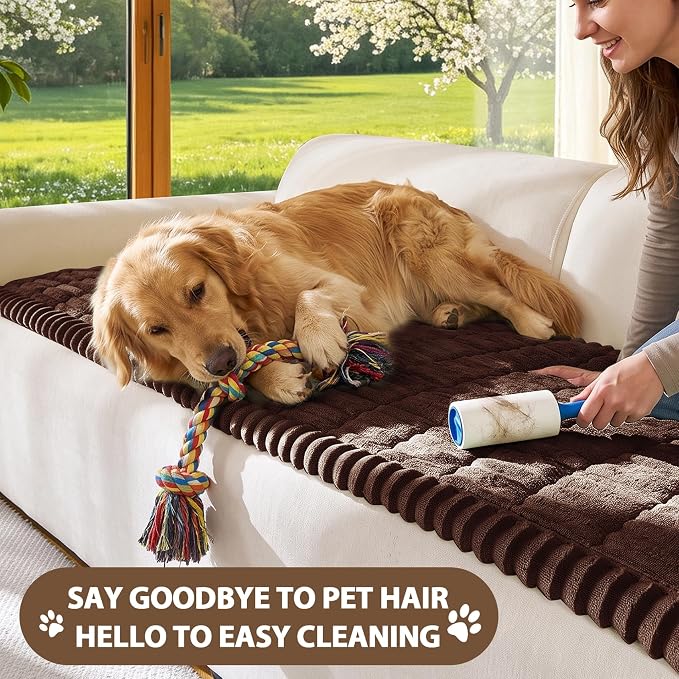 FUANGUI Waterproof Couch Cover Sofa Cover for Dogs and Pets Sofa Protector | Non-Slip Washable Fuzzy Soft Cat Bed Sofa Slipcover for 2-3 Cushion Couch Sofa Pet Friendly, Camel, 27.6" x 94.5", 1 pcs