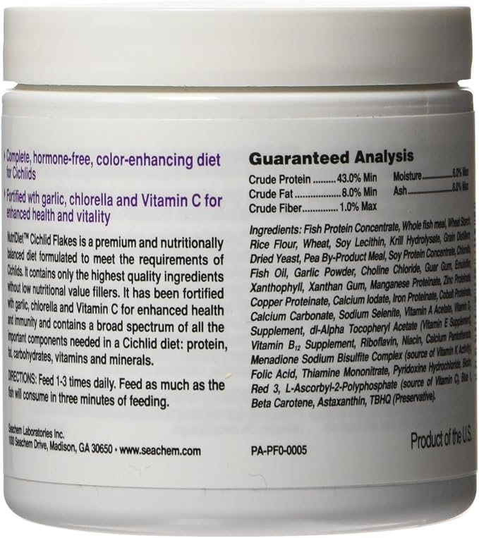 Seachem NutriDiet Cichlid Fish Flakes - Probiotic Formula with GarlicGuard 30g/1oz