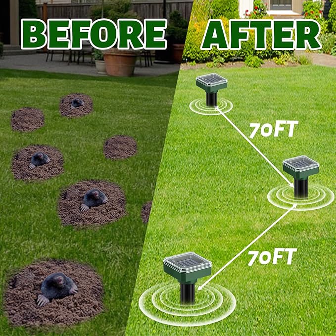 Mole Repellent 10 Pack Solar Powered Snake Repellent for Yard Ultrasonic Sonic Mole Deterrent Pest Control Rodent Repeller Chaser Gopher Vole Trap Outdoor Gopher Ultrasonic for Lawn Garden Repeller