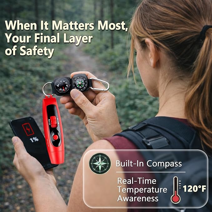 120dB Electronic Air Horn with Compass & Thermometer- Bear Horn to Scare Bears - Self Defense for Hiking