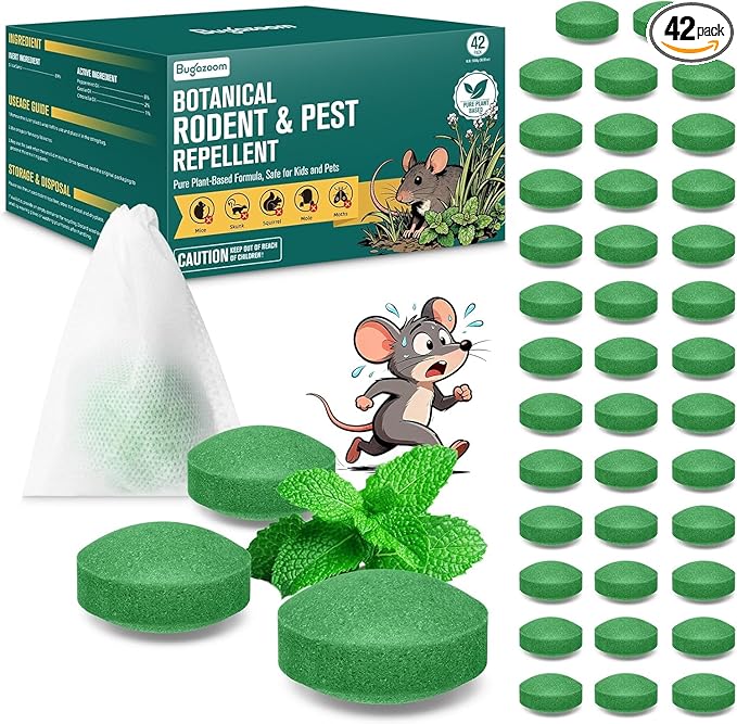 Natural Moth Balls for Mice Deterrent‌ 42 Pack – Peppermint Oil Rodent & Rat Repellent for Indoor/Outdoor Use, Safe for Pets & Humans, Long-Lasting Pest Control for Squirrels, Skunks, Chipmunks‌