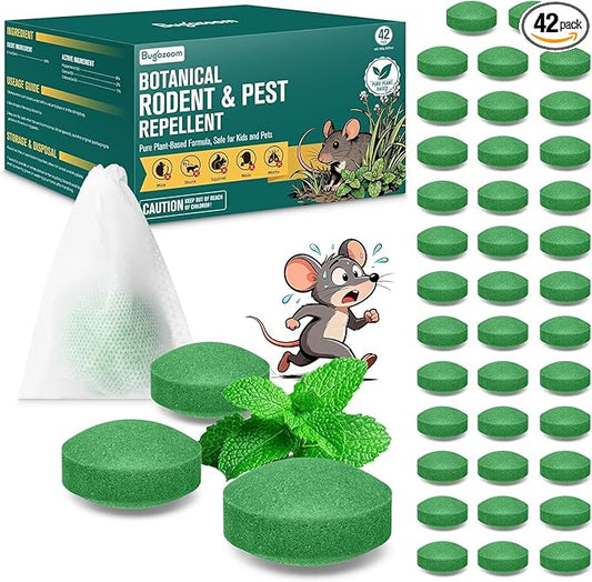 Natural Moth Balls for Mice Deterrent‌ 42 Pack – Peppermint Oil Rodent & Rat Repellent for Indoor/Outdoor Use, Safe for Pets & Humans, Long-Lasting Pest Control for Squirrels, Skunks, Chipmunks‌