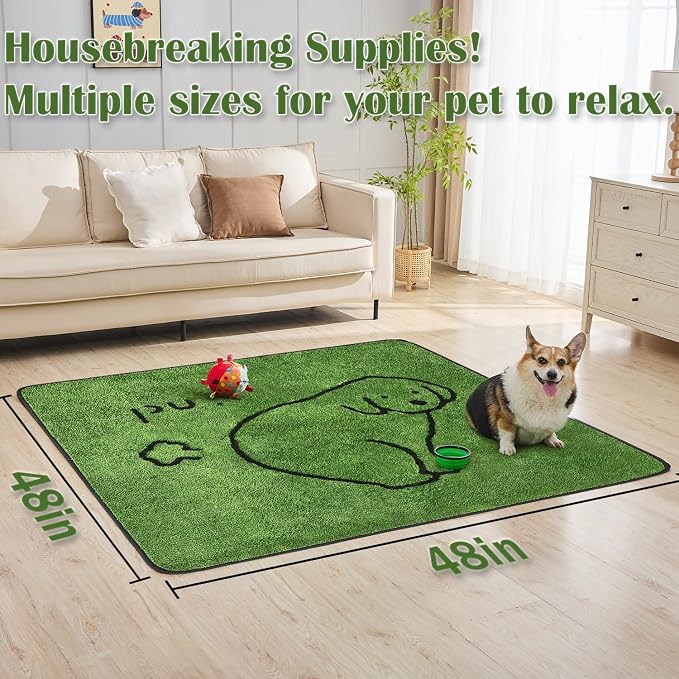 Reusable Puppy Pads , Washable Pee Pads for Dogs 48" x 48" 2 Pack | Super Absorbent & Leakproof Potty Training Pads, Plush Grass-Look With Non-Slip Backing For Crates, Playpens & Small Pets
