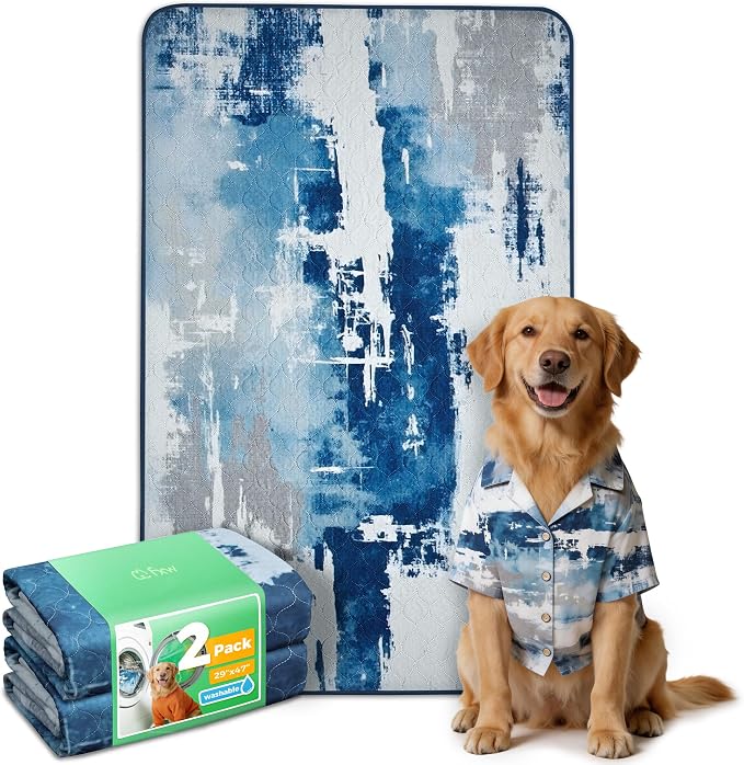 FXW Washable Pee Pads for Dogs, Super Absorbent, 29" x 47", 2 Packs | Machine washable, Non-slip backing