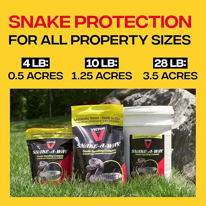 Victor VP364B Snake-A-Way Outdoor Snake Repelling Granules 4lbs, Snake Repellent for Yards, Use Against Poisonous & Non-Poisonous Species, Protects .5 Acres