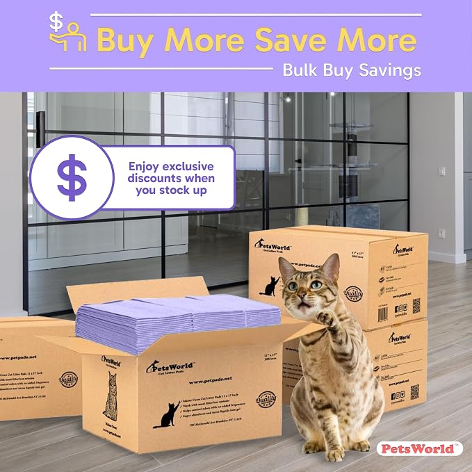 PetsWorld Universal Fit Cat Pad Refills for Litter Box, Unscented, Odor Control, Pack of 800