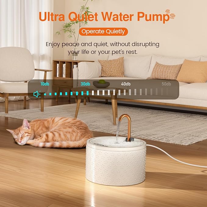 MISFANS Ceramic Cat Water Fountain, 2.1L/71oz, Firework-Embossed Design | All-Ceramic Bowl and Lid, Pure Copper Spout, Under 20dB Pump, Dual Filtration, 2 Flow Modes, 3 Filters and Sponge