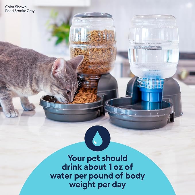 Petmate Replendish Gravity Automatic Dog Water Dispenser Pet Waterer and Pet Feeder Set with Microban Protection Base, 100% BPA Free, Wide Mouth Bowl - 2.5 Gallon Water, 10 lb Food