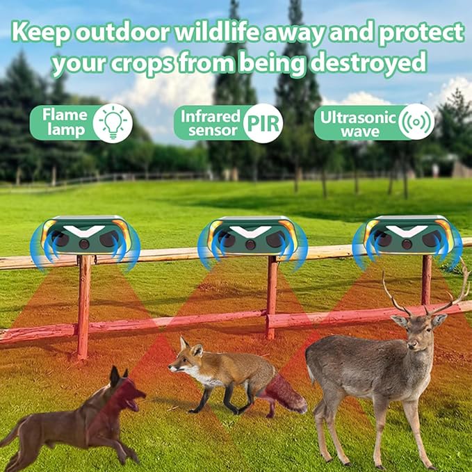 2026 Upgraded Solar-Ultrasonic-Animal-Repellent Outdoor, Deer Repellent Devices Squirrel Cat Raccoon Rabbit Dog Deterrent, Keep Skunk Away Motion Detection with Flash Light for Yard Garden Lawn 1-PACK