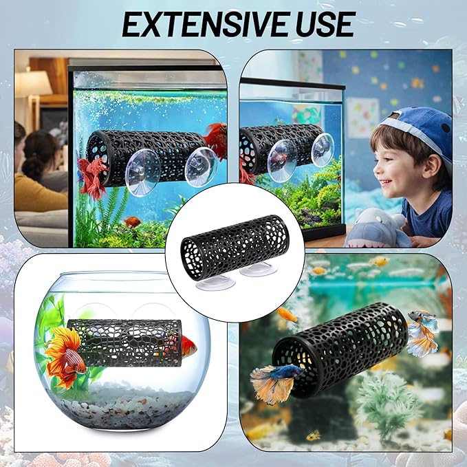 Betta Fish Toys,2PCS Black Betta Fish Tunnel,Aquarium Decor Safe for Smallfish Shrimp, Tube Shelter with Suction Cups for Small Fish