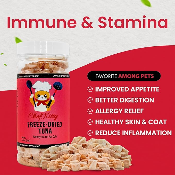 Tuna Cat Treats, 100% Wild Caught | Freeze Dried Dog Treats, High Protein | Grain-free, Single Ingredient Cat & Dog Food Toppers | No Additives or Preservatives | Inspected & Tested in USA | 1.7 oz