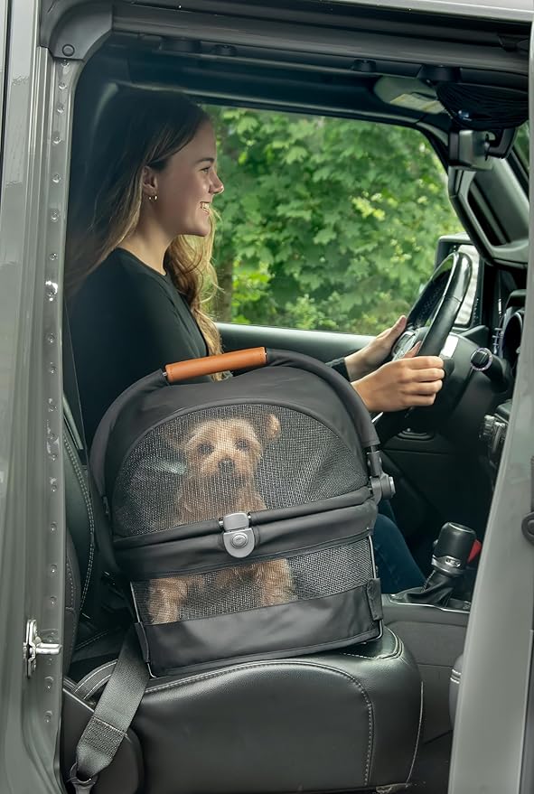 Pet Gear No-Zip View 360 Pet Carrier & Car Seat, Jet Black, 15" | Ultra Lite, Push Button Entry, For Small Dogs & Cats, 360 Degree Visibility, Safety Carrier