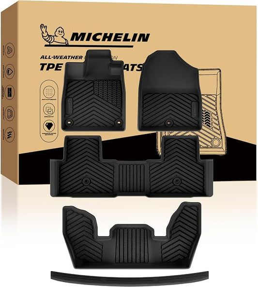 Michelin Vehicle Mats, Premier Series All-Weather TPE Custom Fit Liner for Honda Pilot 2023-2026 7 & 8 Seats, Floor Mats(5 Piece)