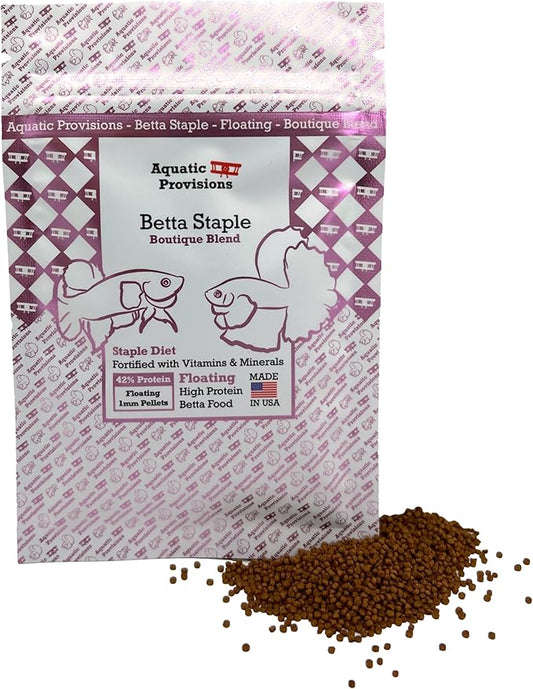 Aquatic Provisions Betta Staple Fish Food, 0.35 oz (10g) Floating 1mm High Protein Pellets for Betta Fish