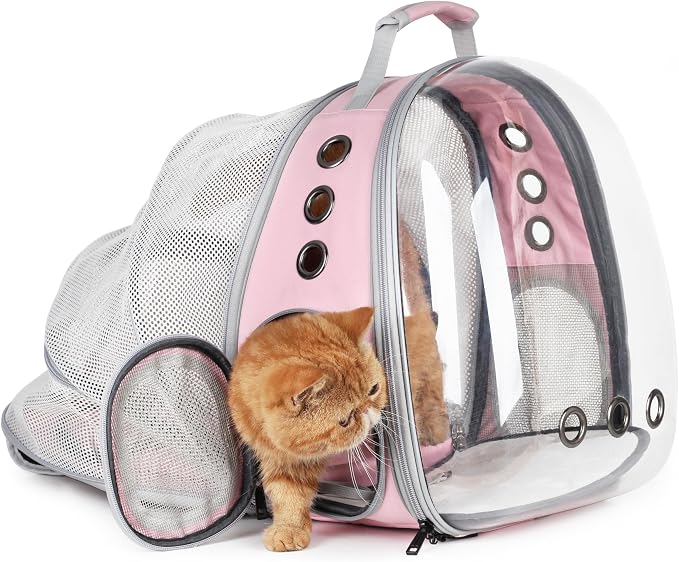 Cat Carrier Backpack, Expandable Bubble Pet Carrier for Cats and Small Dogs, Airline Approved Travel Backpack for Hiking, Walking & Outdoor Adventures - Supports up to 14 lbs