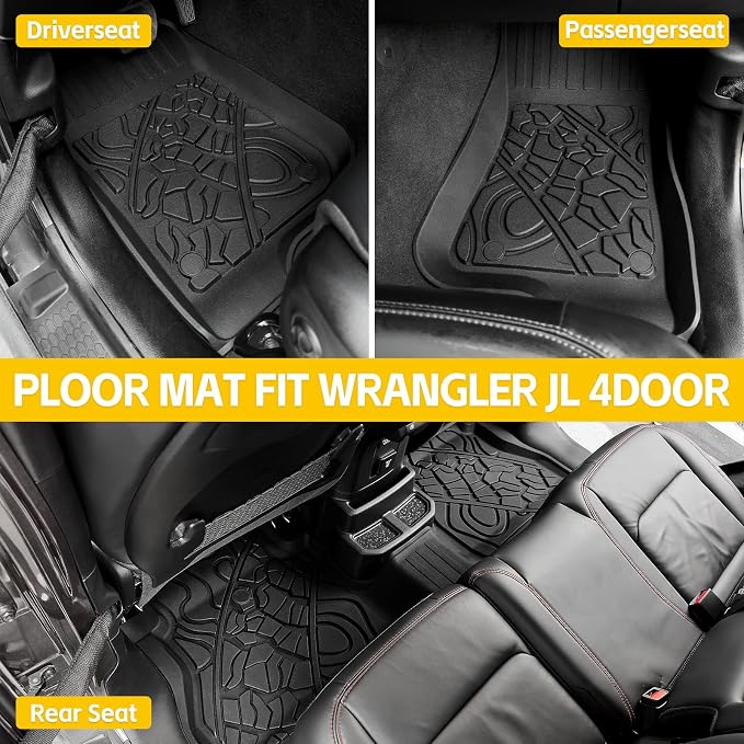 Cargo Mats for 2021-2025 Jeep Wrangler JL 4XE Floor Liners with Trunk Mat All Weather TPE Protector Rear Floor Trunk Liners for 2021 2022 2023 2024 2025 Wrangler JL 4XE 4 Door Accessories